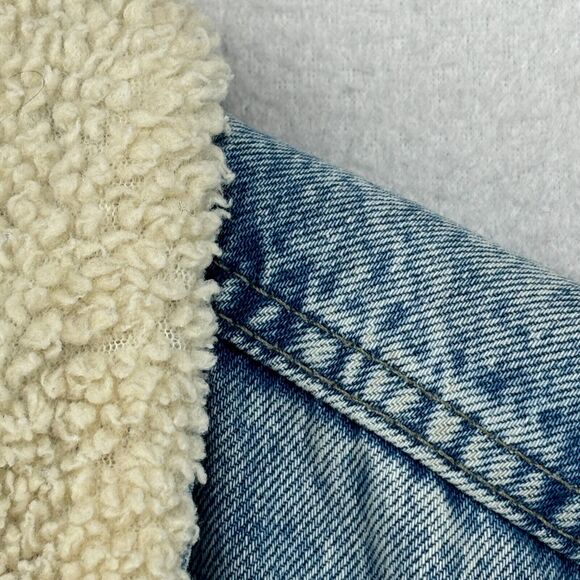 GAP DENIM Jacket Mens XL Trucker Sherpa Fleece Snap Front Cotton Light Wash Blue - Picture 9 of 14
